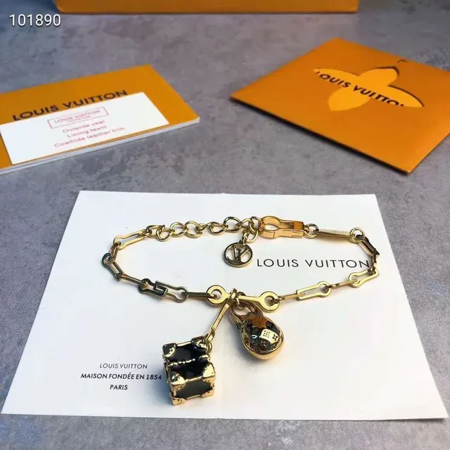 Louis Vuitton Lockme Gold Black Link Chain LV Monogram Padlock Charm Bracelet 3