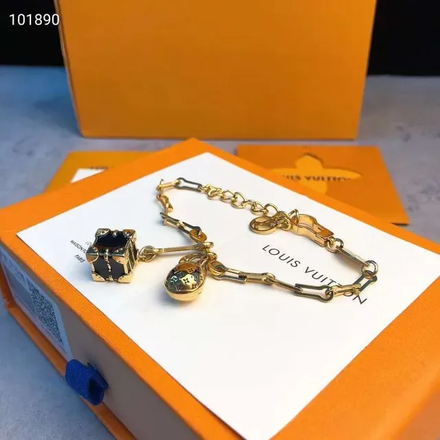 Louis Vuitton Lockme Gold Black Link Chain LV Monogram Padlock Charm Bracelet 5