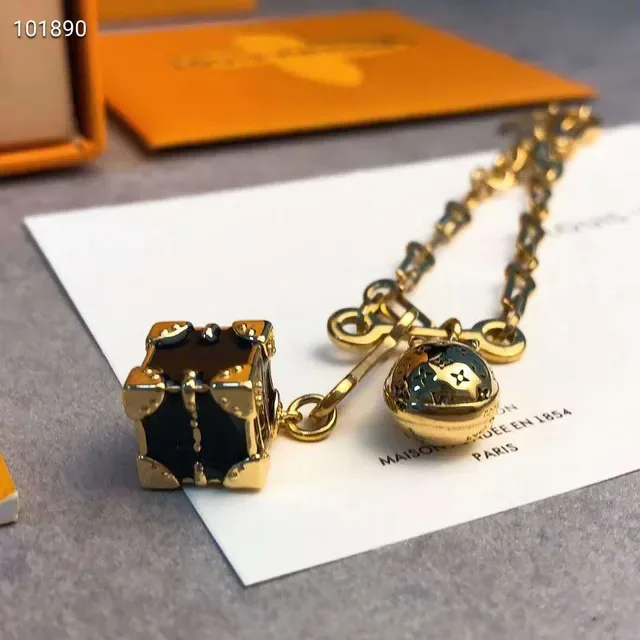 Louis Vuitton Lockme Gold Black Link Chain LV Monogram Padlock Charm Bracelet 7