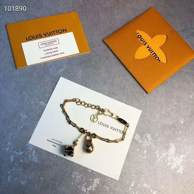 Louis Vuitton Lockme Gold Black Link Chain LV Monogram Padlock Charm Bracelet 8