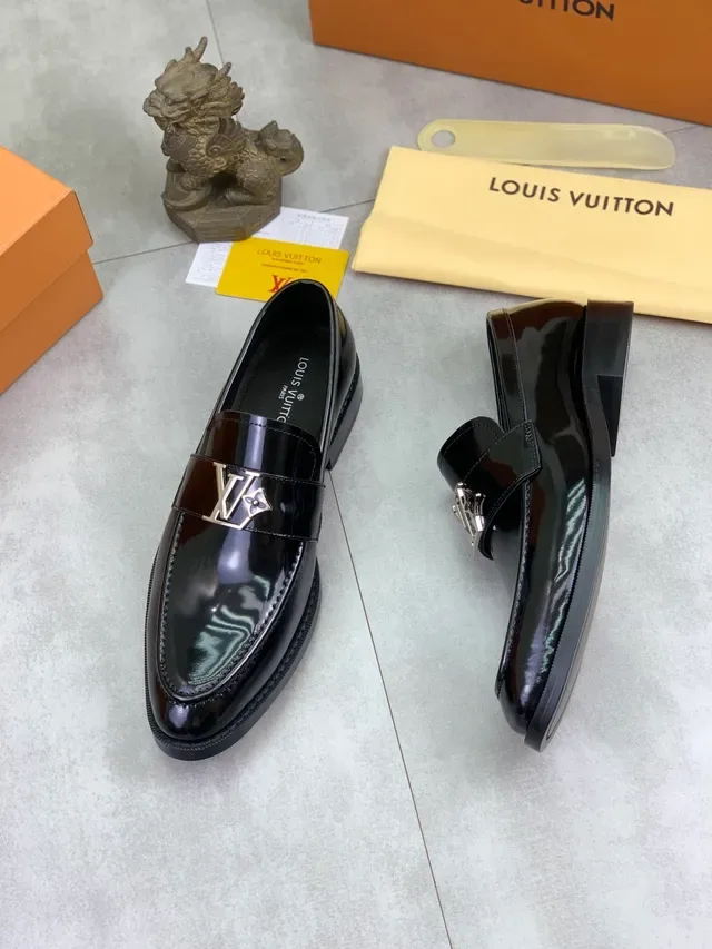 Louis Vuitton Logo Buckle Loafer Black Patent Leather Loafers 5