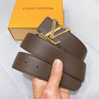 Louis Vuitton LV Belt Brown Gold Pebbled Buckle Leather Belt