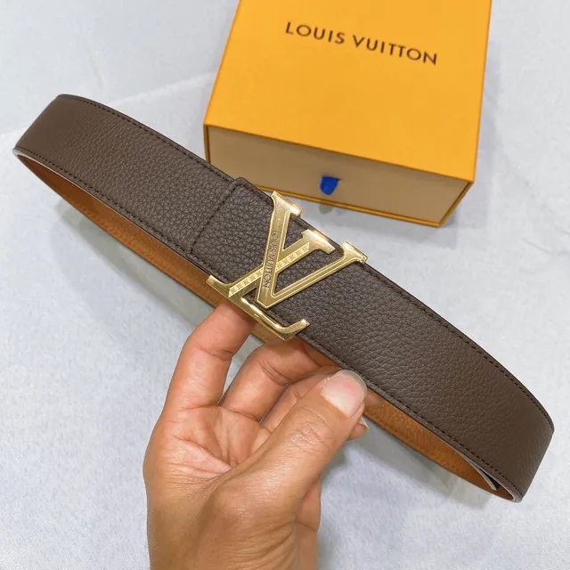 Louis Vuitton LV Belt Brown Gold Pebbled Buckle Leather Belt 3