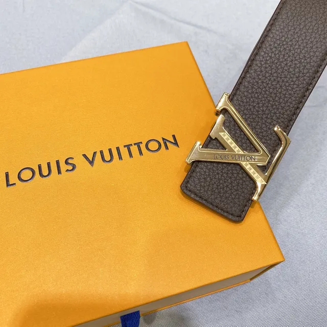 Louis Vuitton LV Belt Brown Gold Pebbled Buckle Leather Belt 4