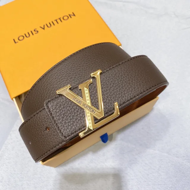 Louis Vuitton LV Belt Brown Gold Pebbled Buckle Leather Belt 5