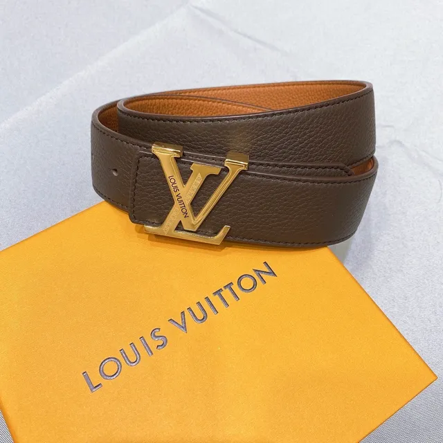 Louis Vuitton LV Belt Brown Gold Pebbled Buckle Leather Belt 6