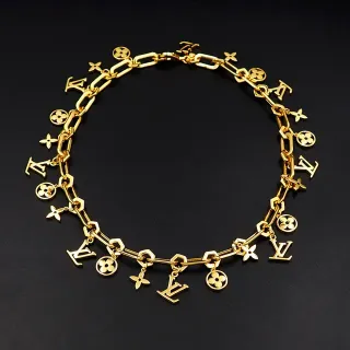Louis Vuitton LV Chain Charm Necklace Gold Tone Necklaces