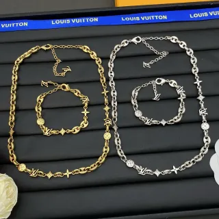 Louis Vuitton LV Chain Gold Silver Oval-Link Monogram Charms Necklace