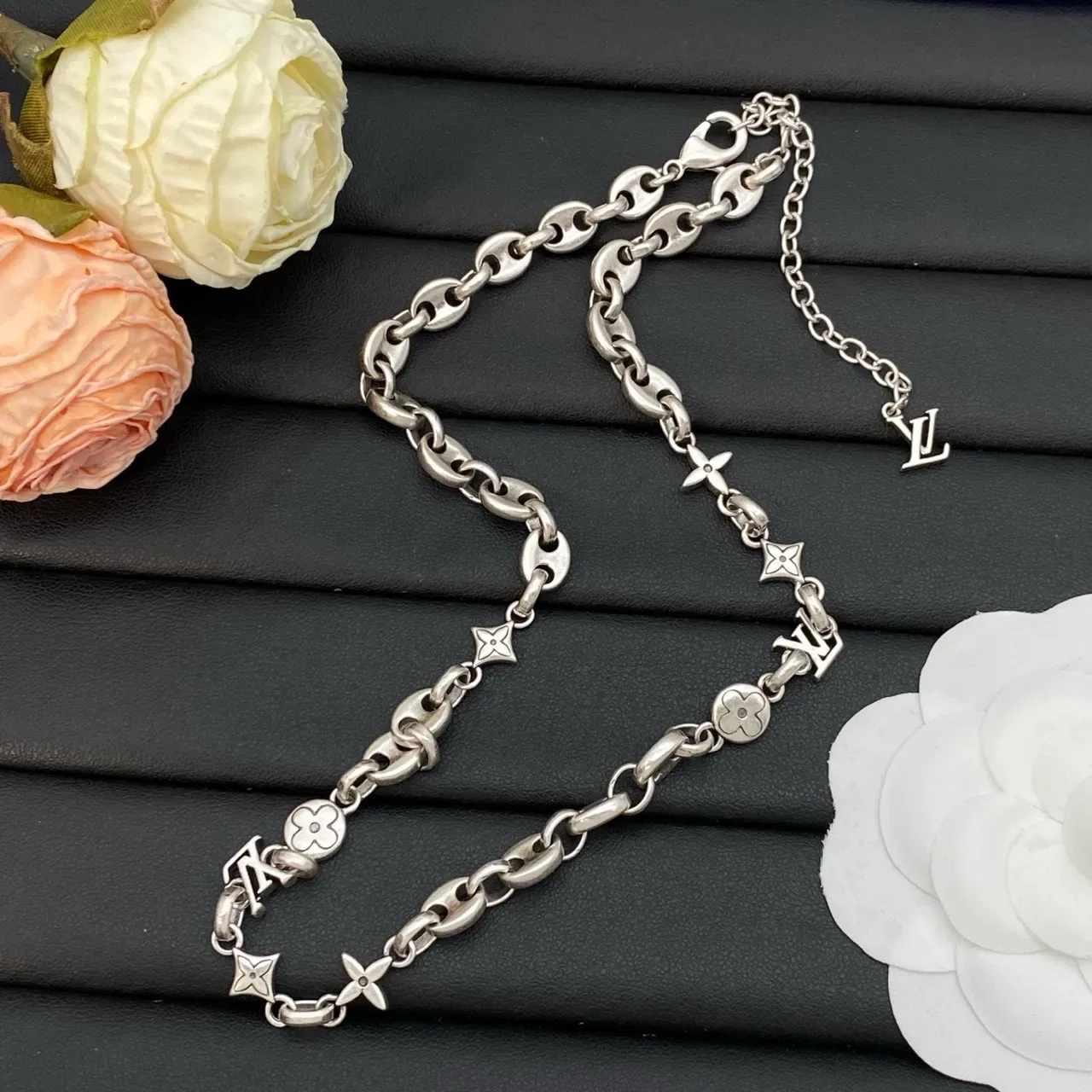 Louis Vuitton LV Chain Gold Silver Oval-Link Monogram Charms Necklace 3