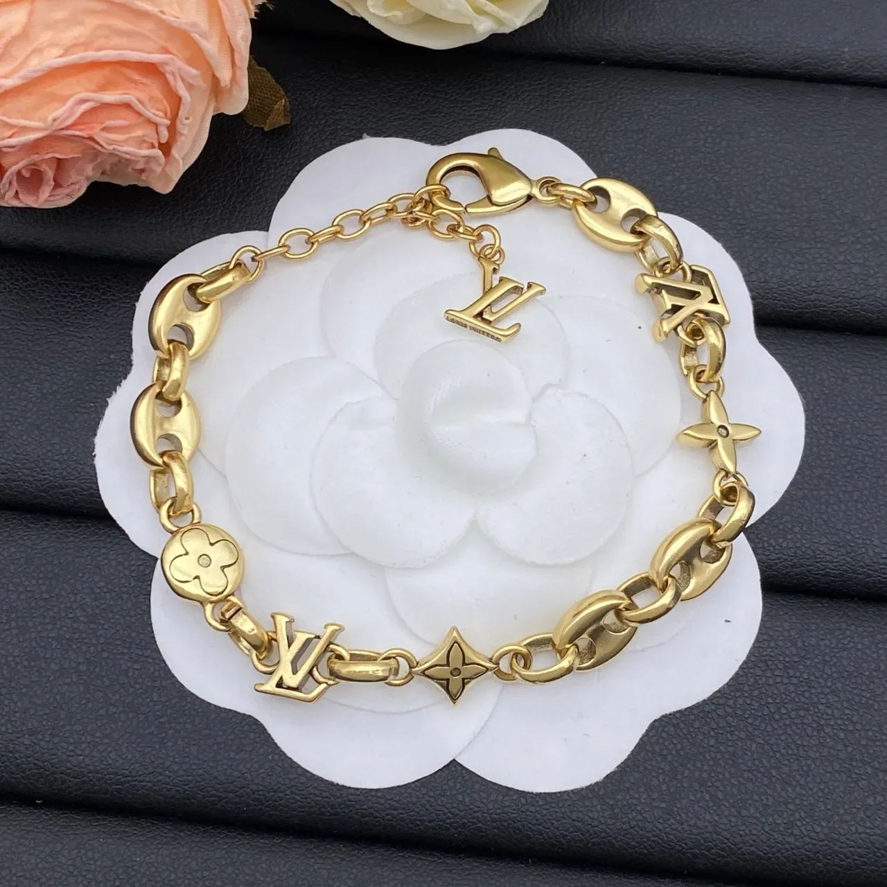 Louis Vuitton LV Chain Gold Silver Oval-Link Monogram Charms Necklace 6
