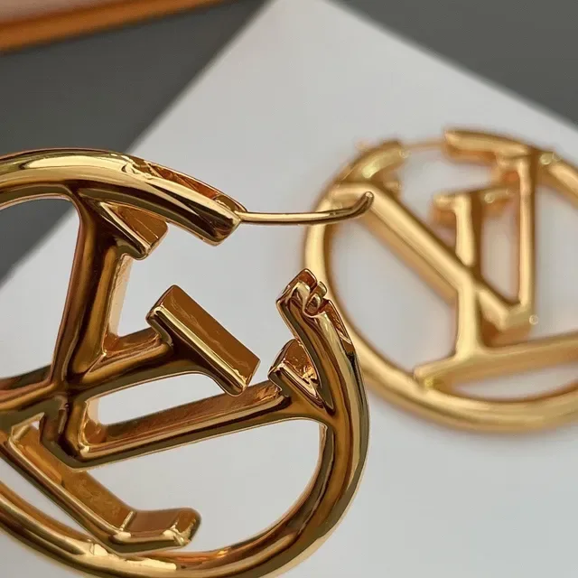 Louis Vuitton LV Circle Hoop Gold-Tone Earrings 5