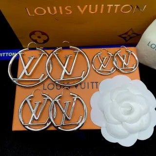 Louis Vuitton LV Circle Hoop Silver Logo Earrings