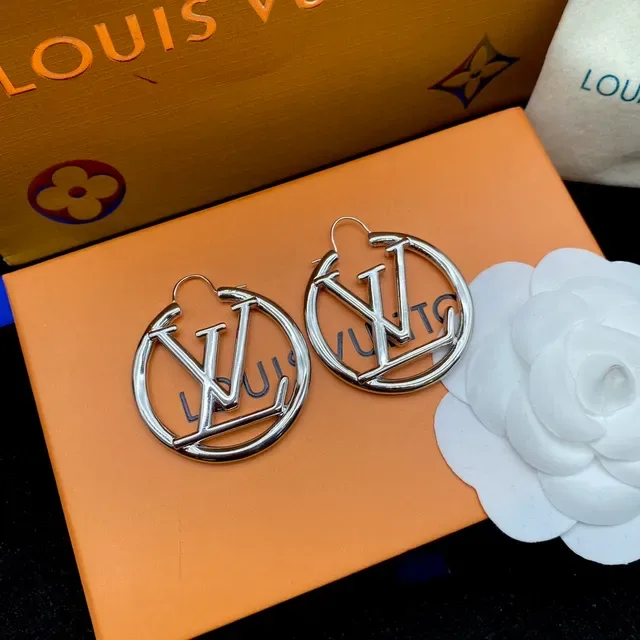 Louis Vuitton LV Circle Hoop Silver Logo Earrings 2