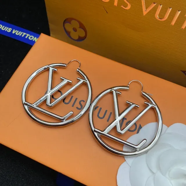 Louis Vuitton LV Circle Hoop Silver Logo Earrings 3