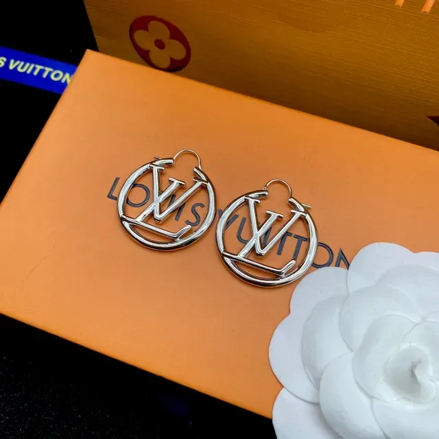 Louis Vuitton LV Circle Hoop Silver Logo Earrings 4