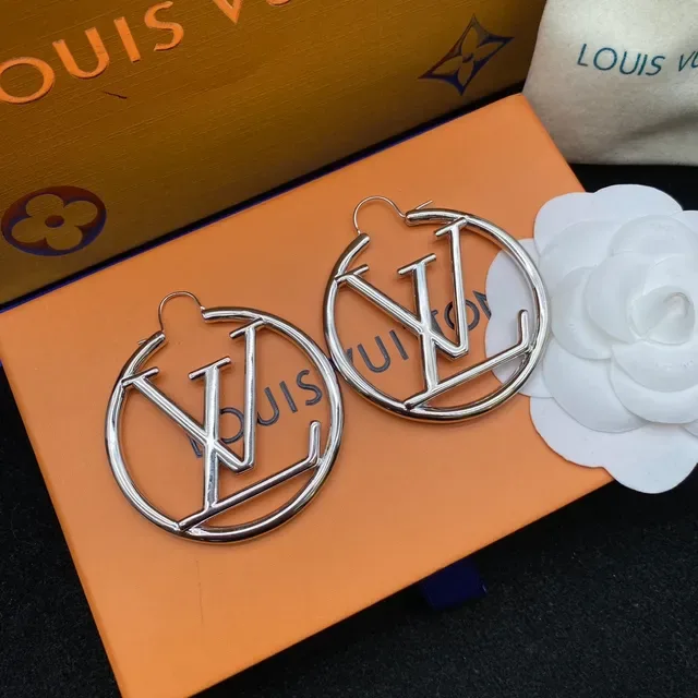 Louis Vuitton LV Circle Hoop Silver Logo Earrings 6