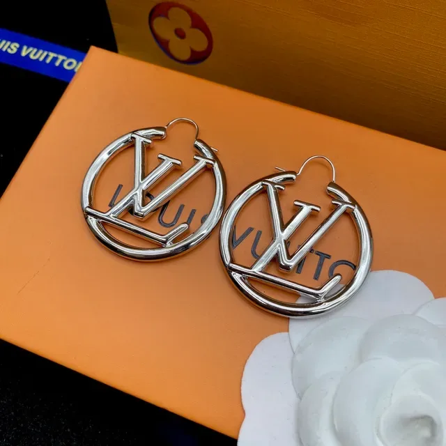 Louis Vuitton LV Circle Hoop Silver Logo Earrings 7