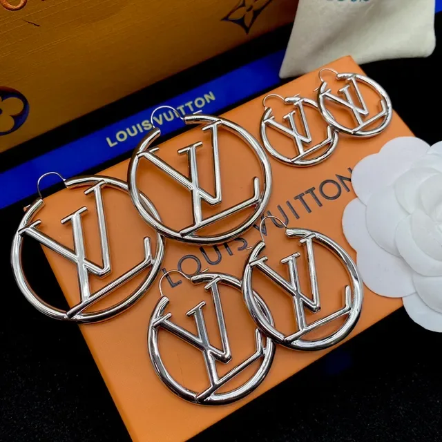 Louis Vuitton LV Circle Hoop Silver Logo Earrings 8