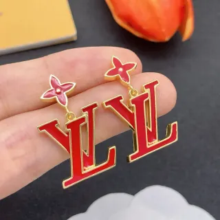 Louis Vuitton LV Flower Red Enamel Gold-Tone Earrings