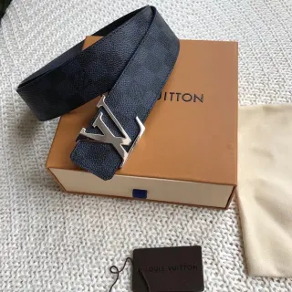 Louis Vuitton LV Initiales Belt Navy Textured Leather Belt