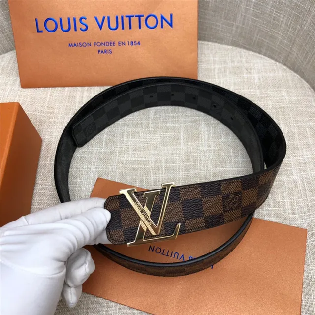 Louis Vuitton LV Initiales Preto Marrom Damier Check Lona Fivela Prateada Polida Cinto de Couro 6