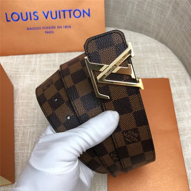 Louis Vuitton LV Initiales Preto Marrom Damier Check Lona Fivela Prateada Polida Cinto de Couro 7