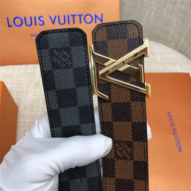 Louis Vuitton LV Initiales Preto Marrom Damier Check Lona Fivela Prateada Polida Cinto de Couro 8