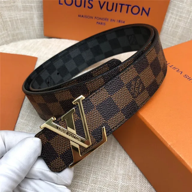 Louis Vuitton LV Initiales Preto Marrom Damier Check Lona Fivela Prateada Polida Cinto de Couro 9