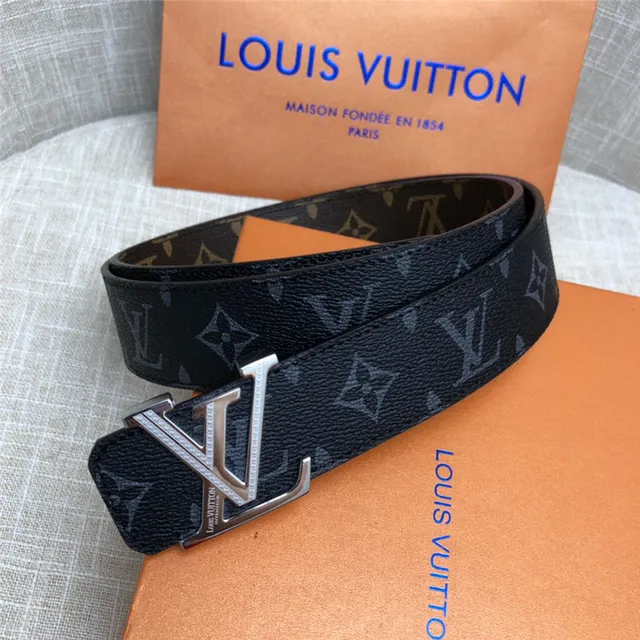 Louis Vuitton LV Initiales Preto Marrom Damier Check Lona Fivela Prateada Polida Cinto de Couro 10