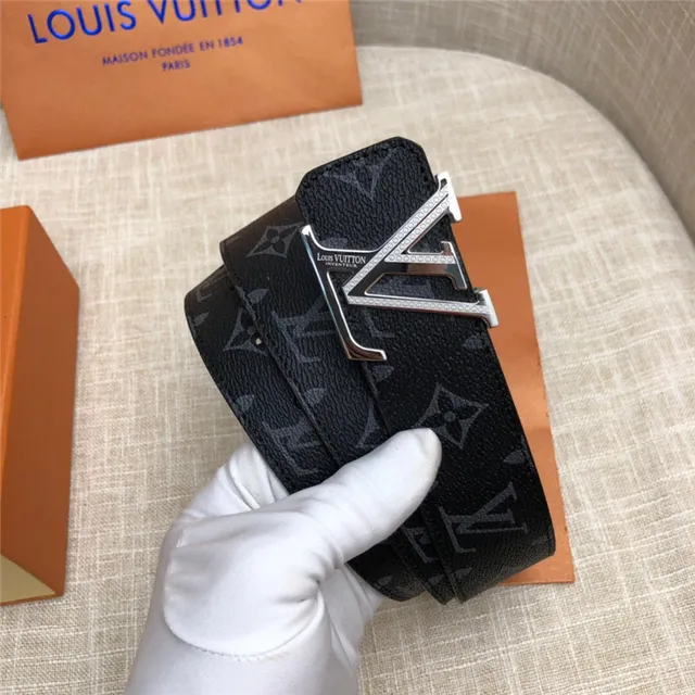 Louis Vuitton LV Initiales Preto Marrom Damier Check Lona Fivela Prateada Polida Cinto de Couro 11