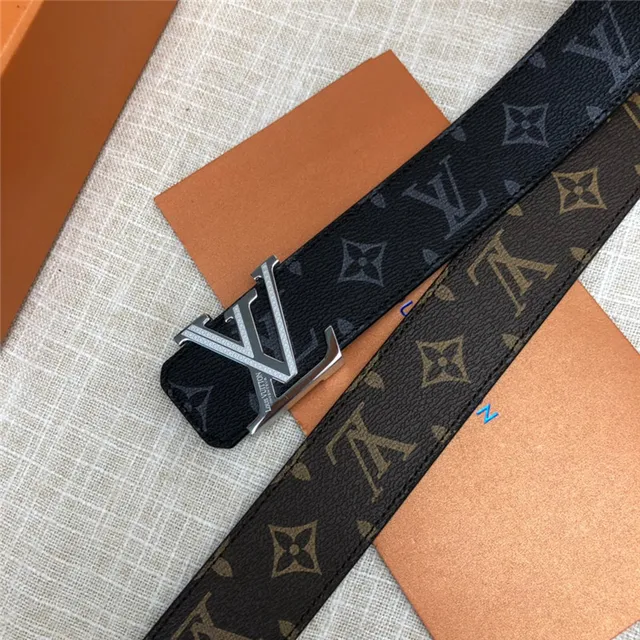 Louis Vuitton LV Initiales Preto Marrom Damier Check Lona Fivela Prateada Polida Cinto de Couro 13