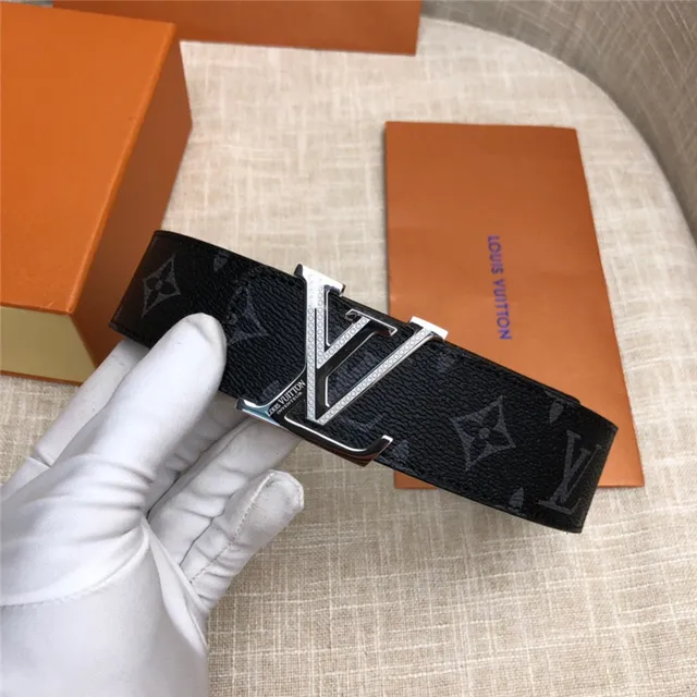 Louis Vuitton LV Initiales Preto Marrom Damier Check Lona Fivela Prateada Polida Cinto de Couro 14