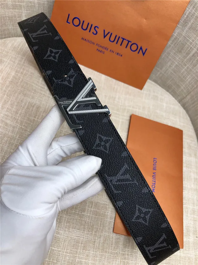 Louis Vuitton LV Initiales Preto Marrom Damier Check Lona Fivela Prateada Polida Cinto de Couro 16