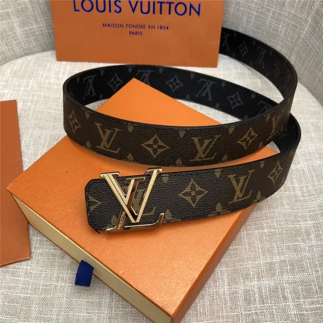 Louis Vuitton LV Initiales Preto Marrom Damier Check Lona Fivela Prateada Polida Cinto de Couro 17