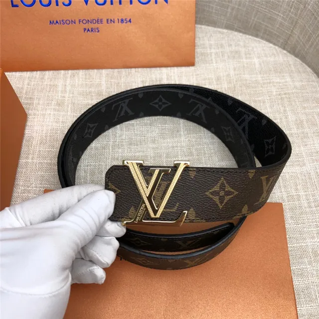 Louis Vuitton LV Initiales Preto Marrom Damier Check Lona Fivela Prateada Polida Cinto de Couro 19