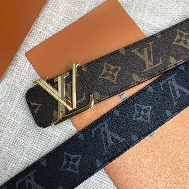 Louis Vuitton LV Initiales Preto Marrom Damier Check Lona Fivela Prateada Polida Cinto de Couro 20