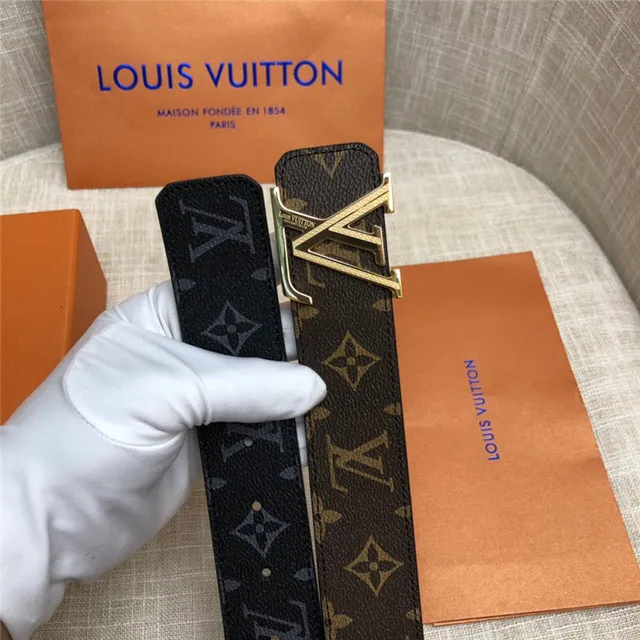 Louis Vuitton LV Initiales Preto Marrom Damier Check Lona Fivela Prateada Polida Cinto de Couro 21