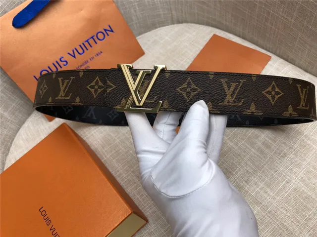 Louis Vuitton LV Initiales Preto Marrom Damier Check Lona Fivela Prateada Polida Cinto de Couro 23