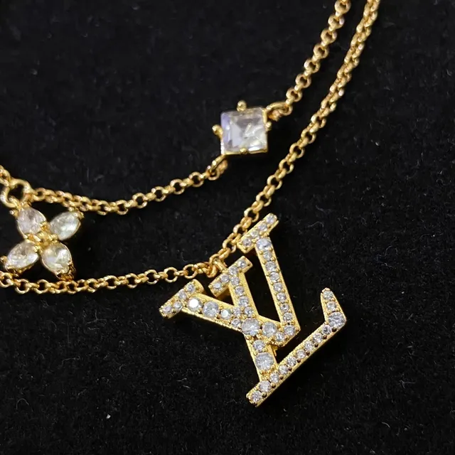 Louis Vuitton LV Initiales Gold Transparent Double-Chain Pavé-Crystal Logo Bracelet 3