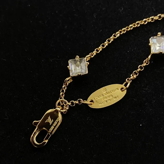 Louis Vuitton LV Initiales Gold Transparent Double-Chain Pavé-Crystal Logo Bracelet 5