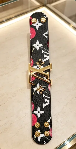 Cinto Louis Vuitton LV Initiales de couro multicolor com faixa estreita e fivela de tom dourado 7