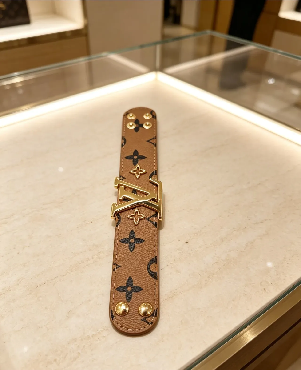 Cinto Louis Vuitton LV Initiales de couro multicolor com faixa estreita e fivela de tom dourado 9