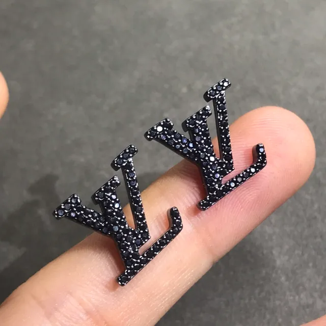 Louis Vuitton LV Initials Pavé Black Stone Stud Earrings 3