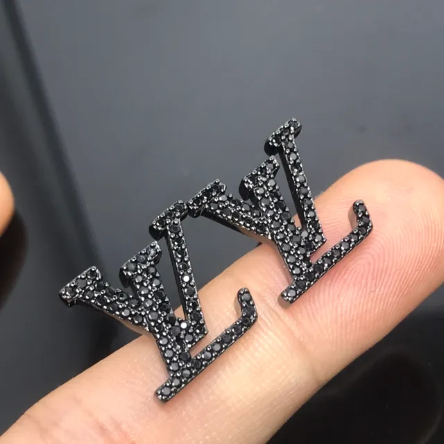 Louis Vuitton LV Initials Pavé Black Stone Stud Earrings 4