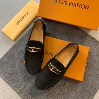 Louis Vuitton LV mocassim preto amarelo couro fivela twist mocassim