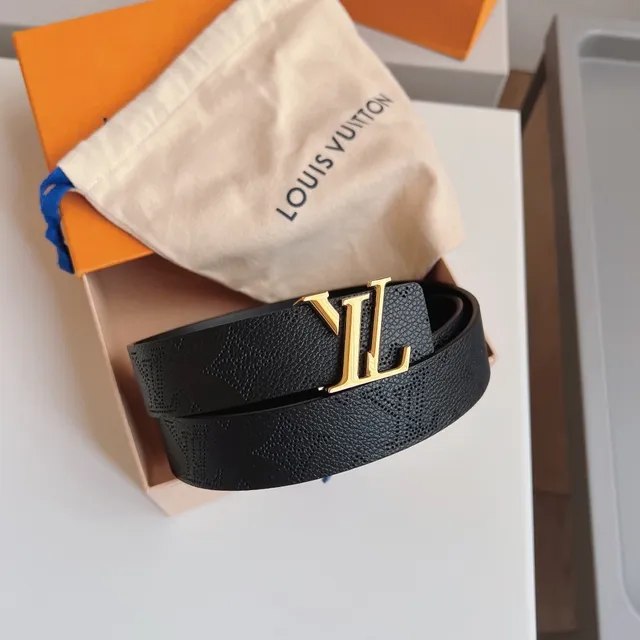 Louis Vuitton LV Monogram Belt Cuir Noir Granité Boucle Dorée Ceinture en Cuir 2