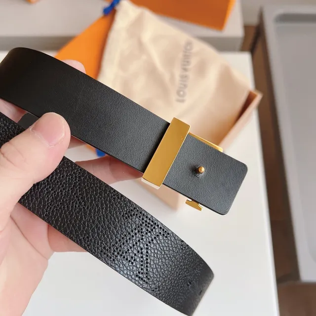 Louis Vuitton LV Monogram Belt Cuir Noir Granité Boucle Dorée Ceinture en Cuir 5