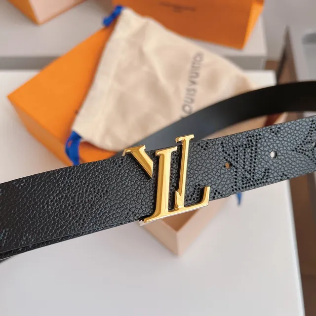 Louis Vuitton LV Monogram Belt Cuir Noir Granité Boucle Dorée Ceinture en Cuir 6