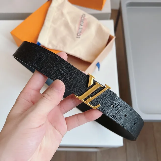 Louis Vuitton LV Monogram Belt Cuir Noir Granité Boucle Dorée Ceinture en Cuir 7