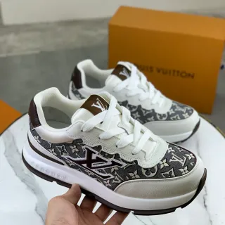 Louis Vuitton LV Trainer Beige Brown Monogram Canvas Stitched Logo Lifestyle Sneakers